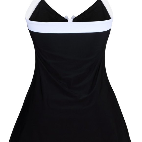 Black White Polka Dot One-piece Swimdress - Picture 5 of 9